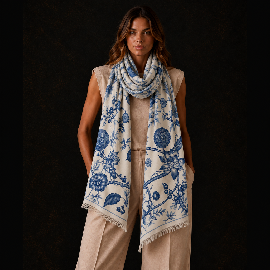 BOTANICAL CASHMERE SCARF - GHOST