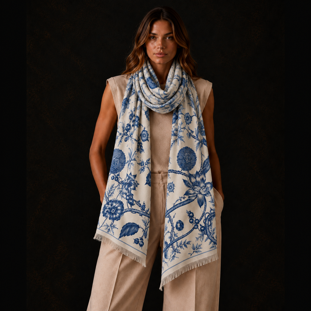 BOTANICAL CASHMERE SCARF - GHOST