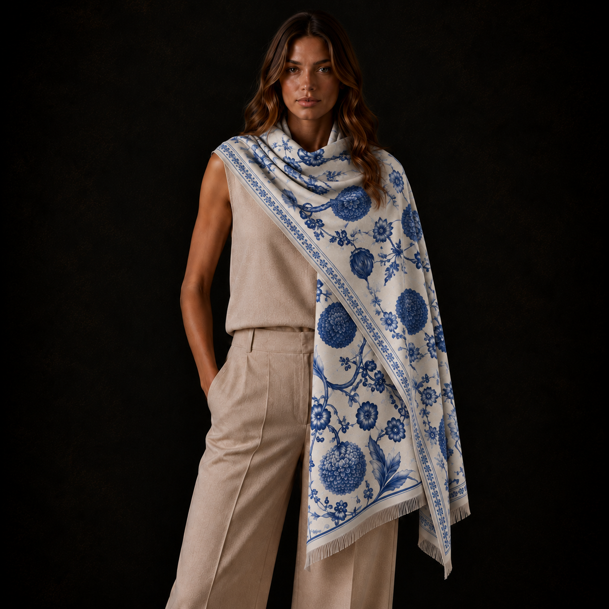 BOTANICAL CASHMERE SCARF - GHOST