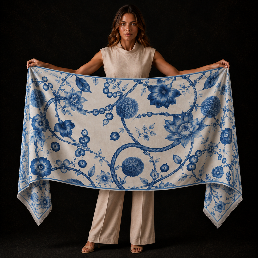BOTANICAL CASHMERE SCARF - GHOST