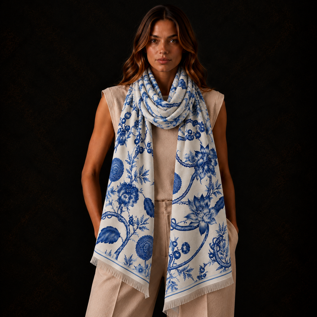 BOTANICAL CASHMERE SCARF - GHOST