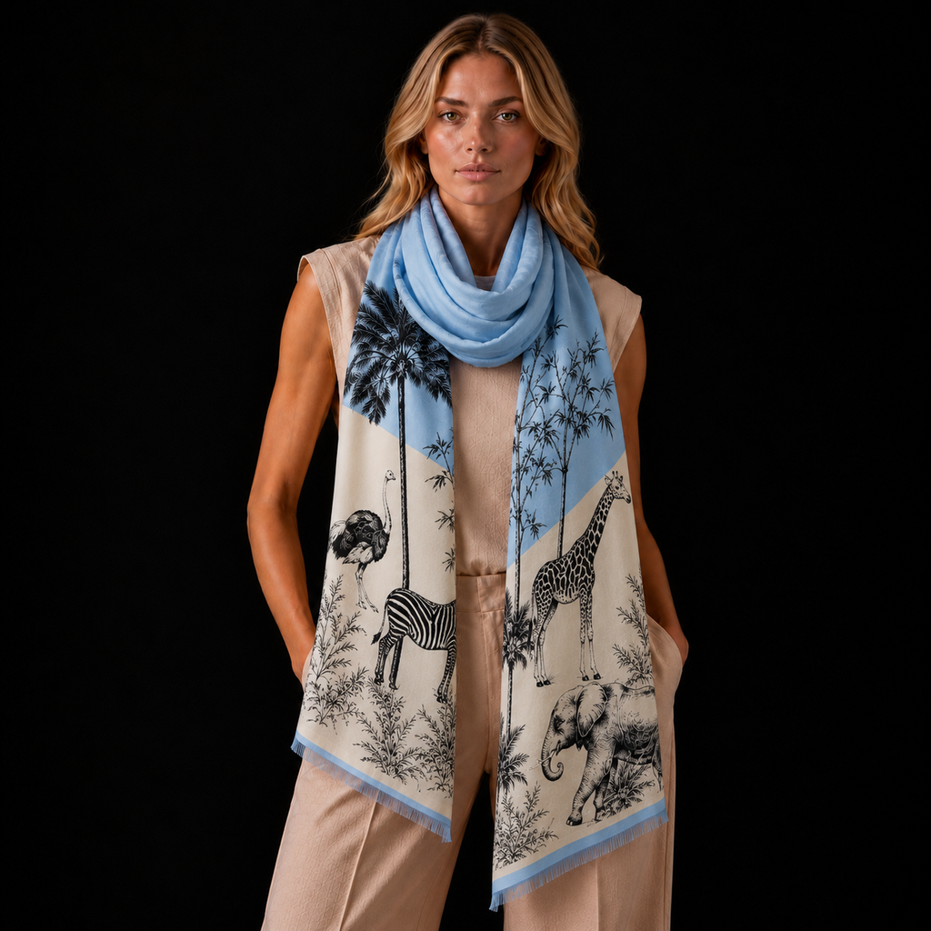 SAFARI CASHMERE SCARF - BLUE TONES