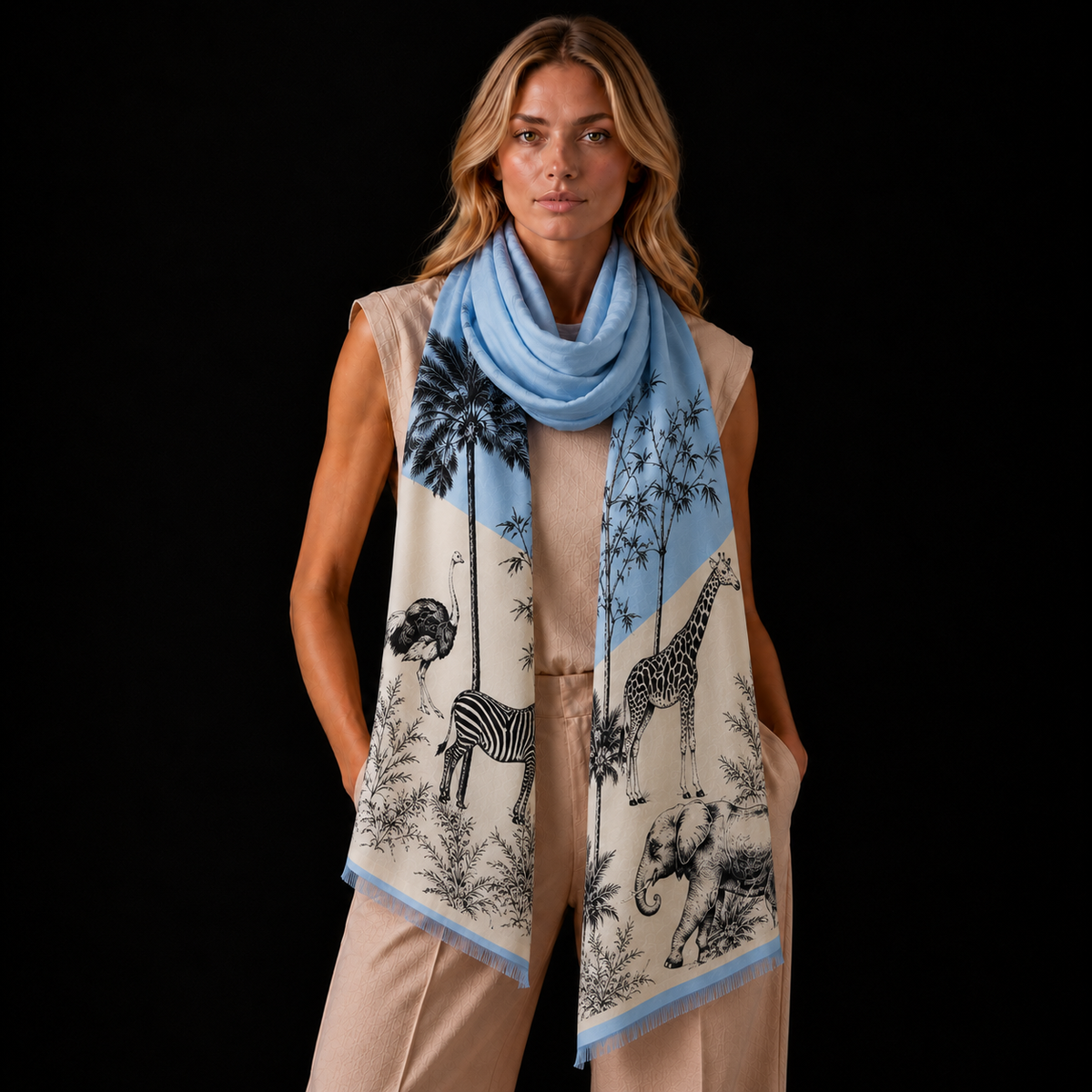 SAFARI CASHMERE SCARF - BLUE TONES
