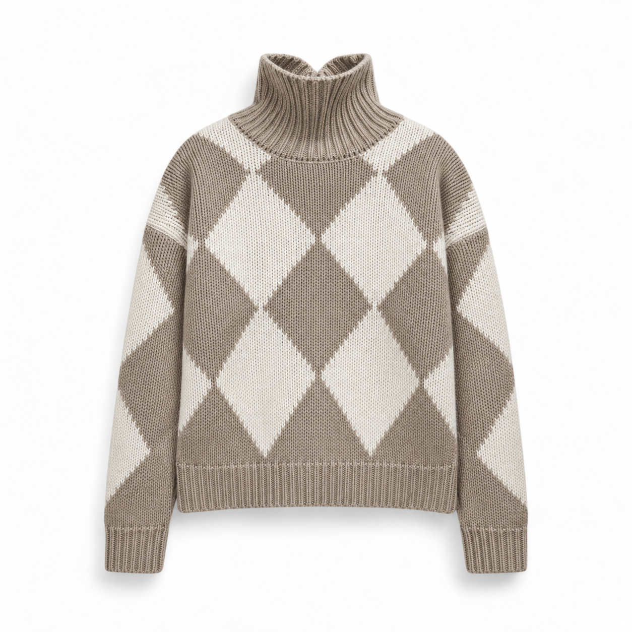 GABRIELLE DIAMOND SWEATER - ECOGRAVEL/CHALK