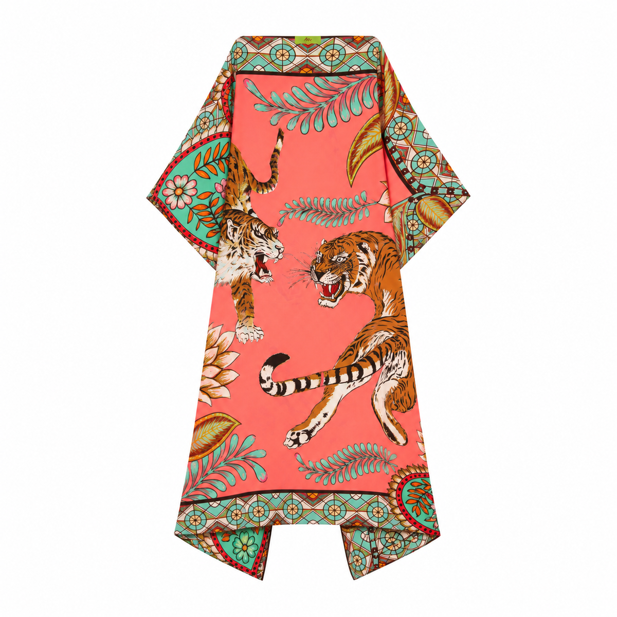 TIGER & JUNGLE SILK TUNIC - CORAL