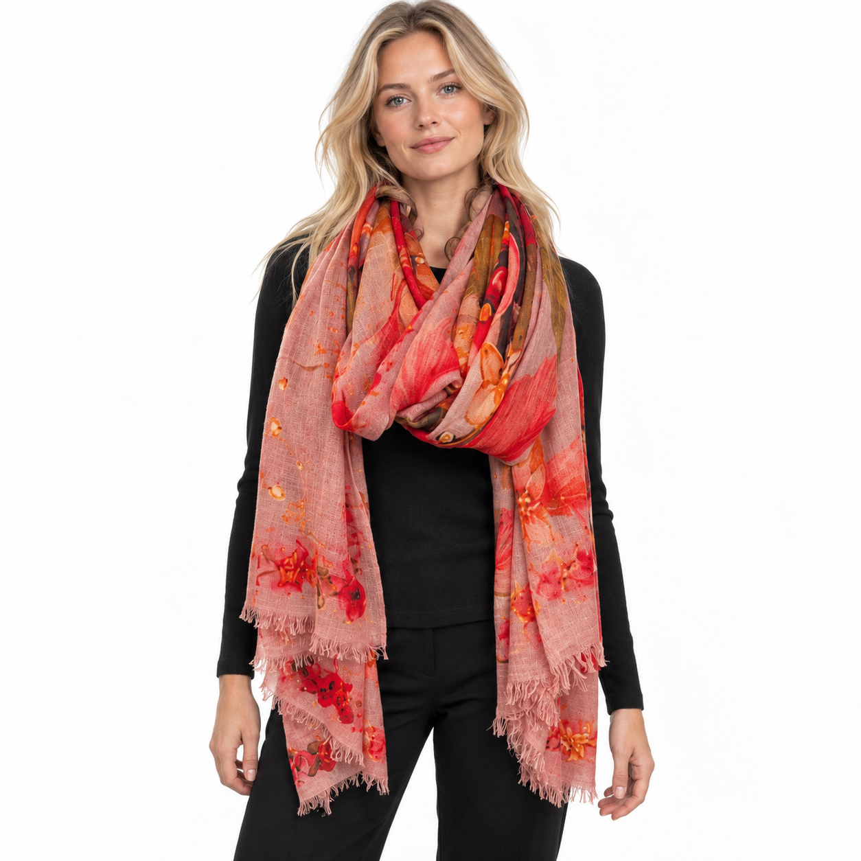 POMEGRANATE Regular Rectangular Shawl - red