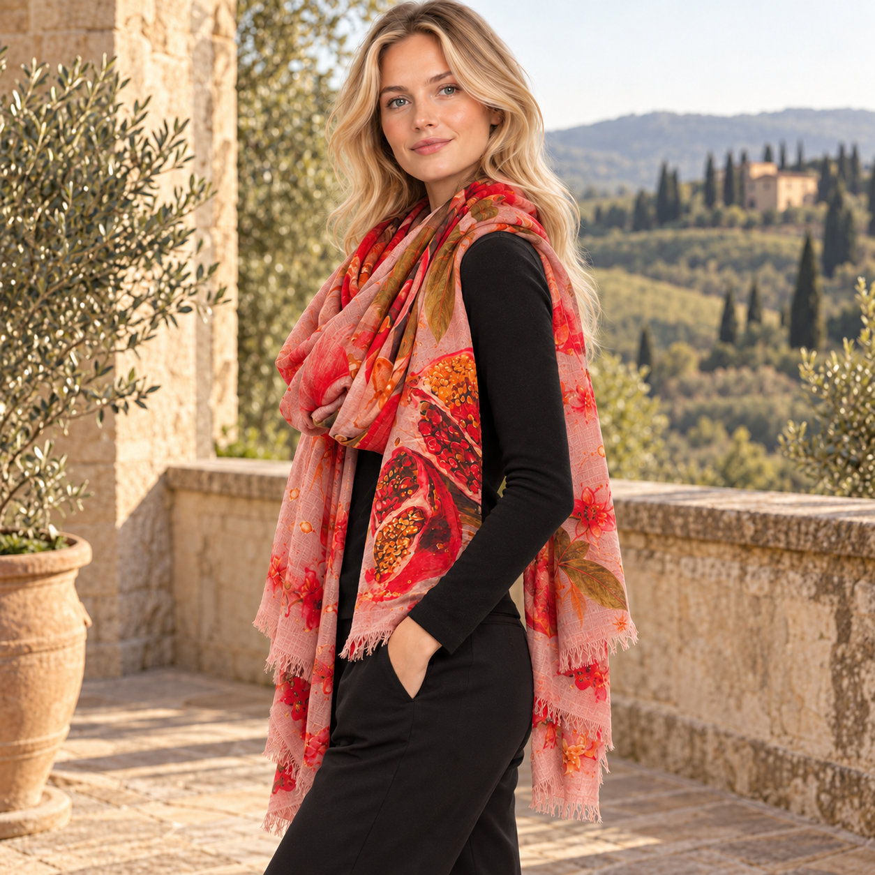 POMEGRANATE Regular Rectangular Shawl - red