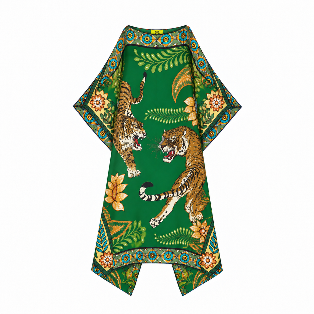 TIGER & JUNGLE SILK TUNIC - GREEN