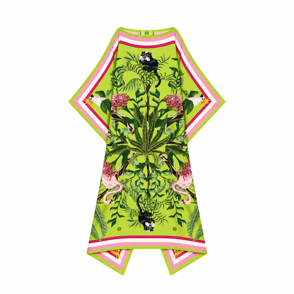 JUNGLE ANIMALS SILK TUNIC - GREEN