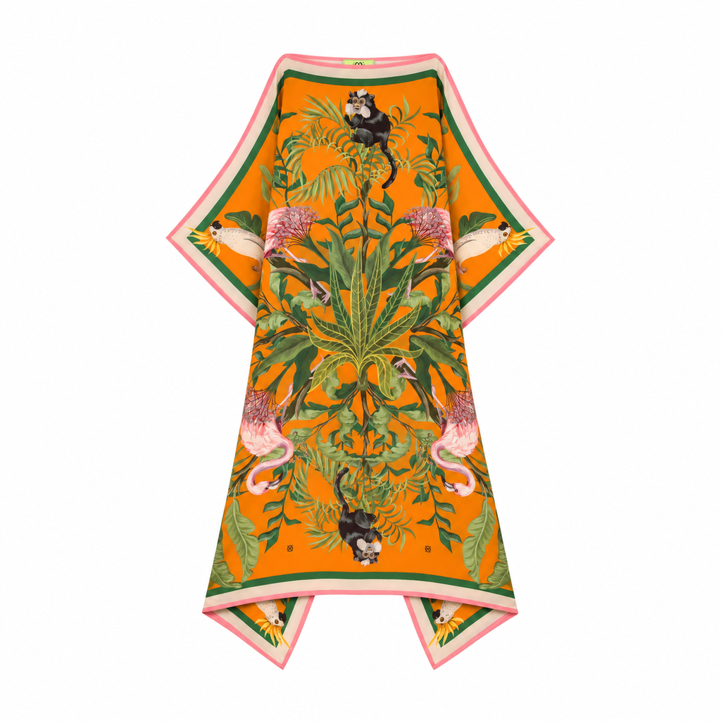 JUNGLE ANIMALS SILK TUNIC - ORANGE