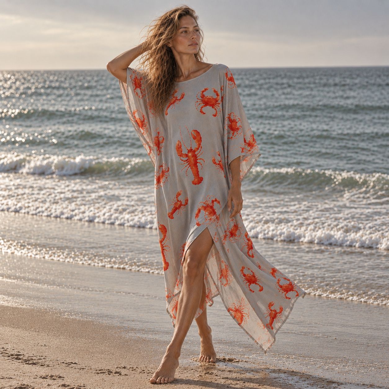 CRAB & LOBSTER SILK TUNIC - LIGHT GREY
