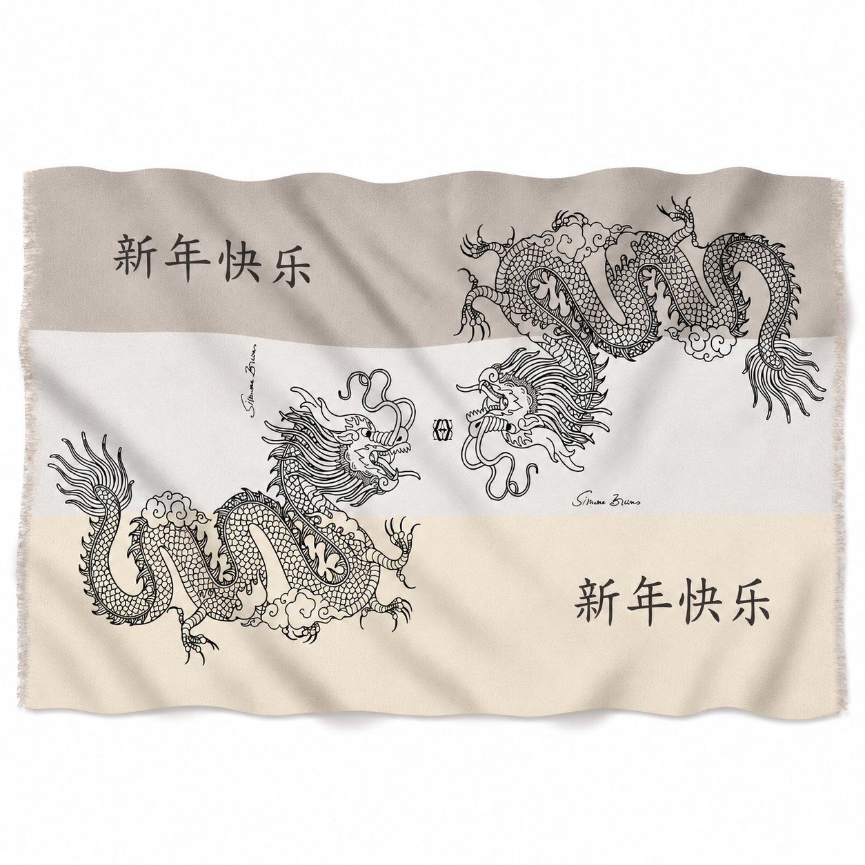 CHINESE DRAGON CASHMERE SCARF - SOFT TONES