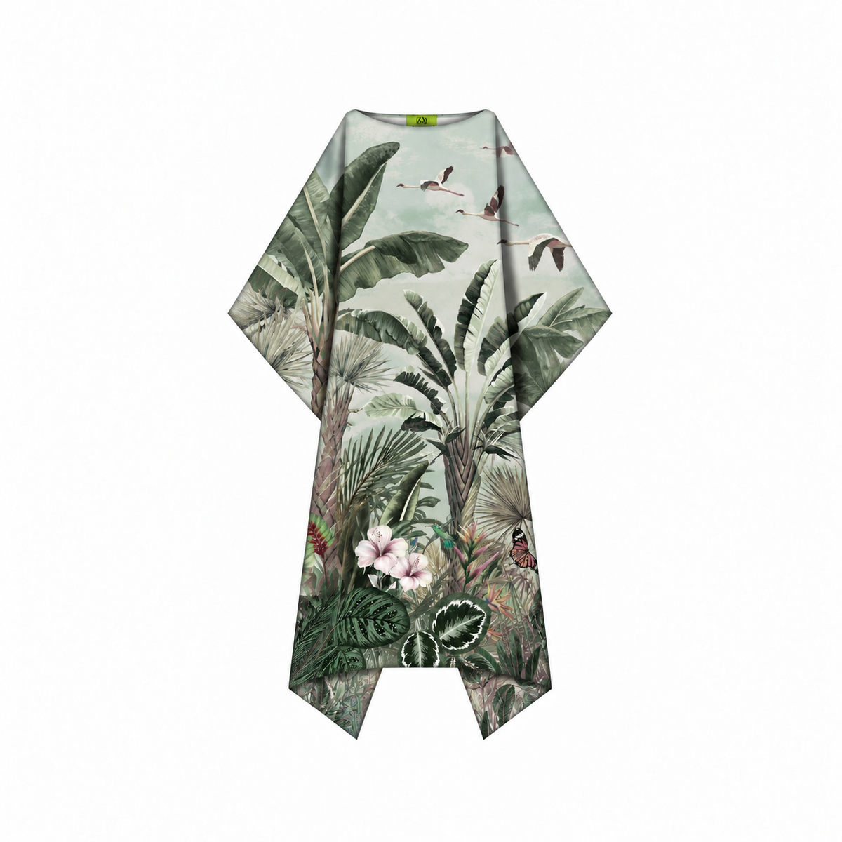FLAMINGOS SILK TUNIC - GREEN