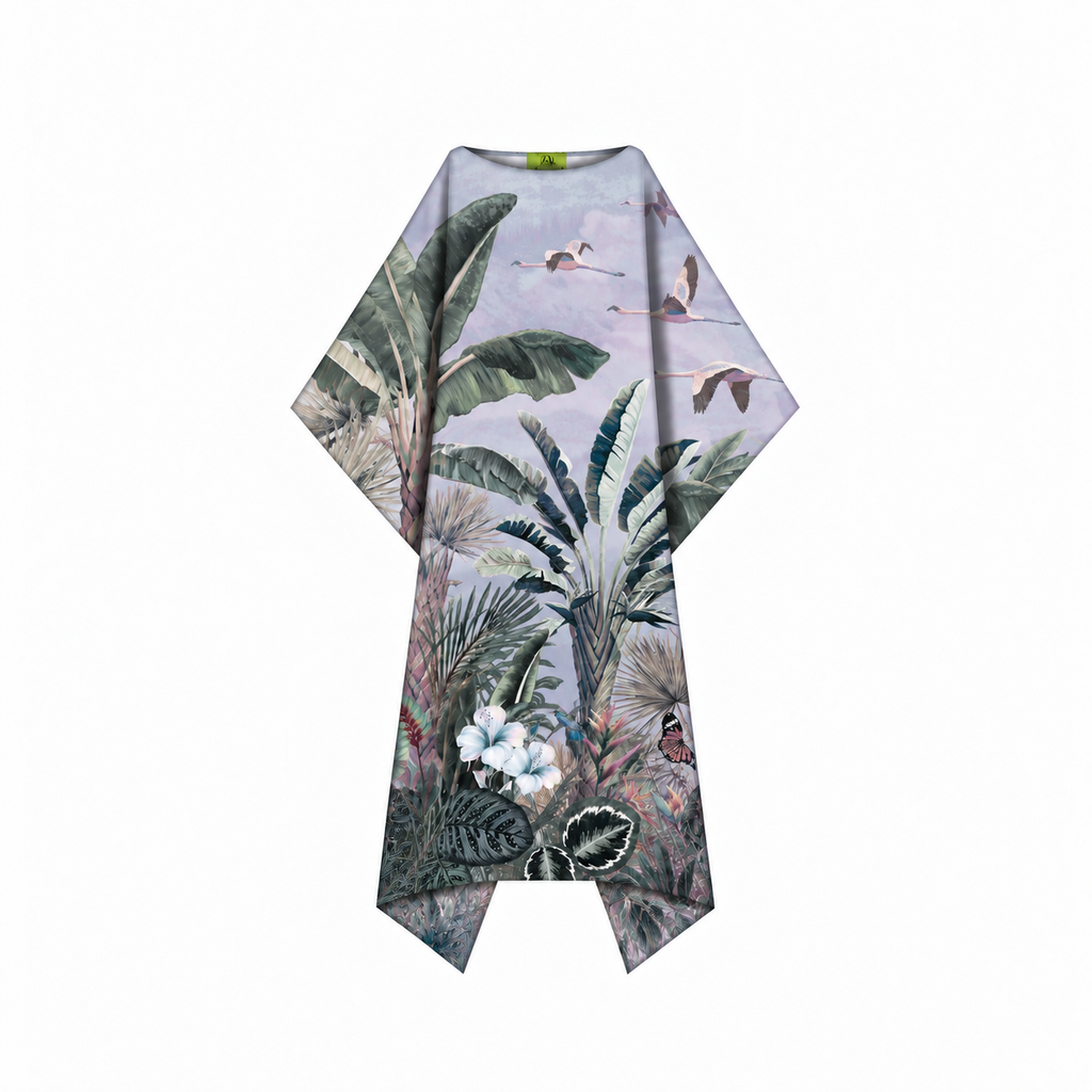 FLAMINGOS SILK TUNIC - LIGHT BLUE