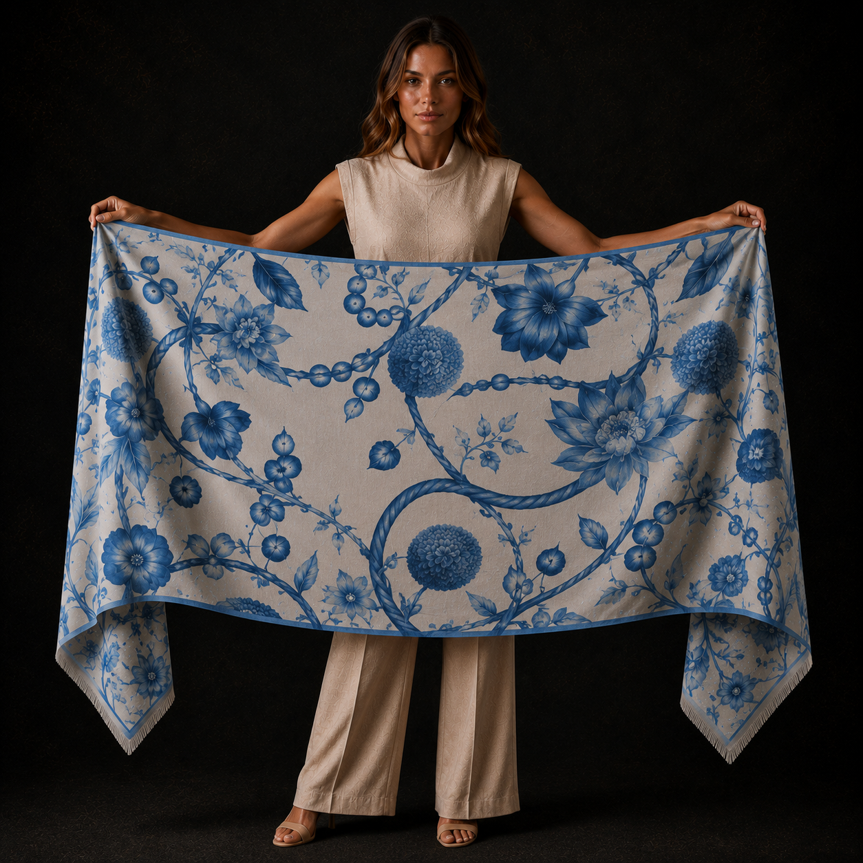 BOTANICAL CASHMERE SCARF - GHOST