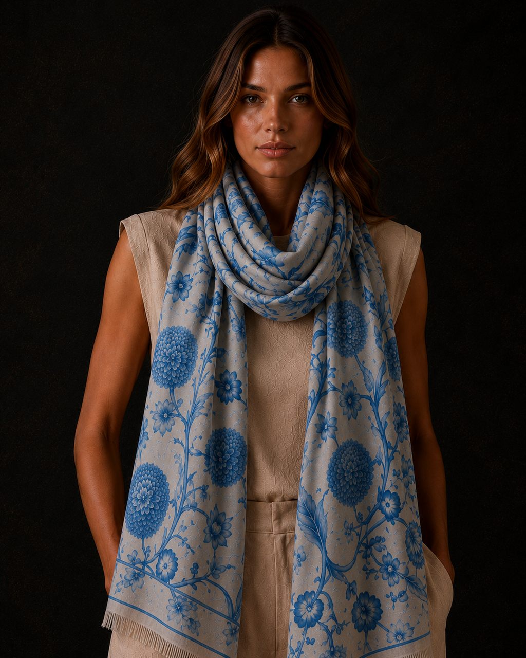 BOTANICAL CASHMERE SCARF - GHOST