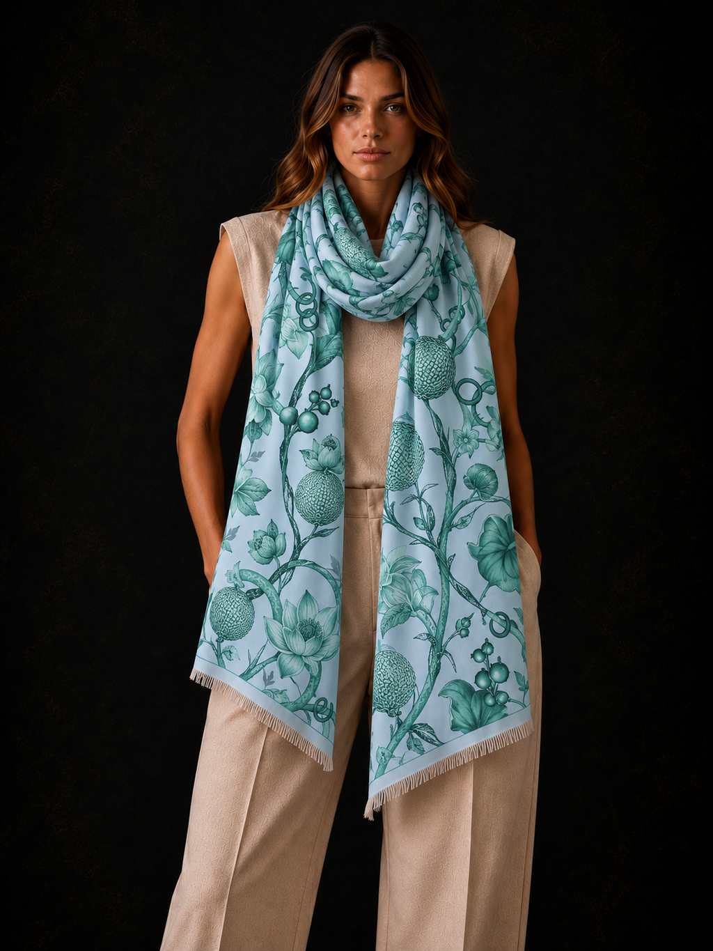 BOTANICAL CASHMERE SCARF - BAYOU
