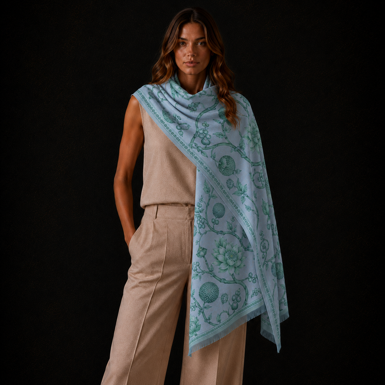 BOTANICAL CASHMERE SCARF - BAYOU