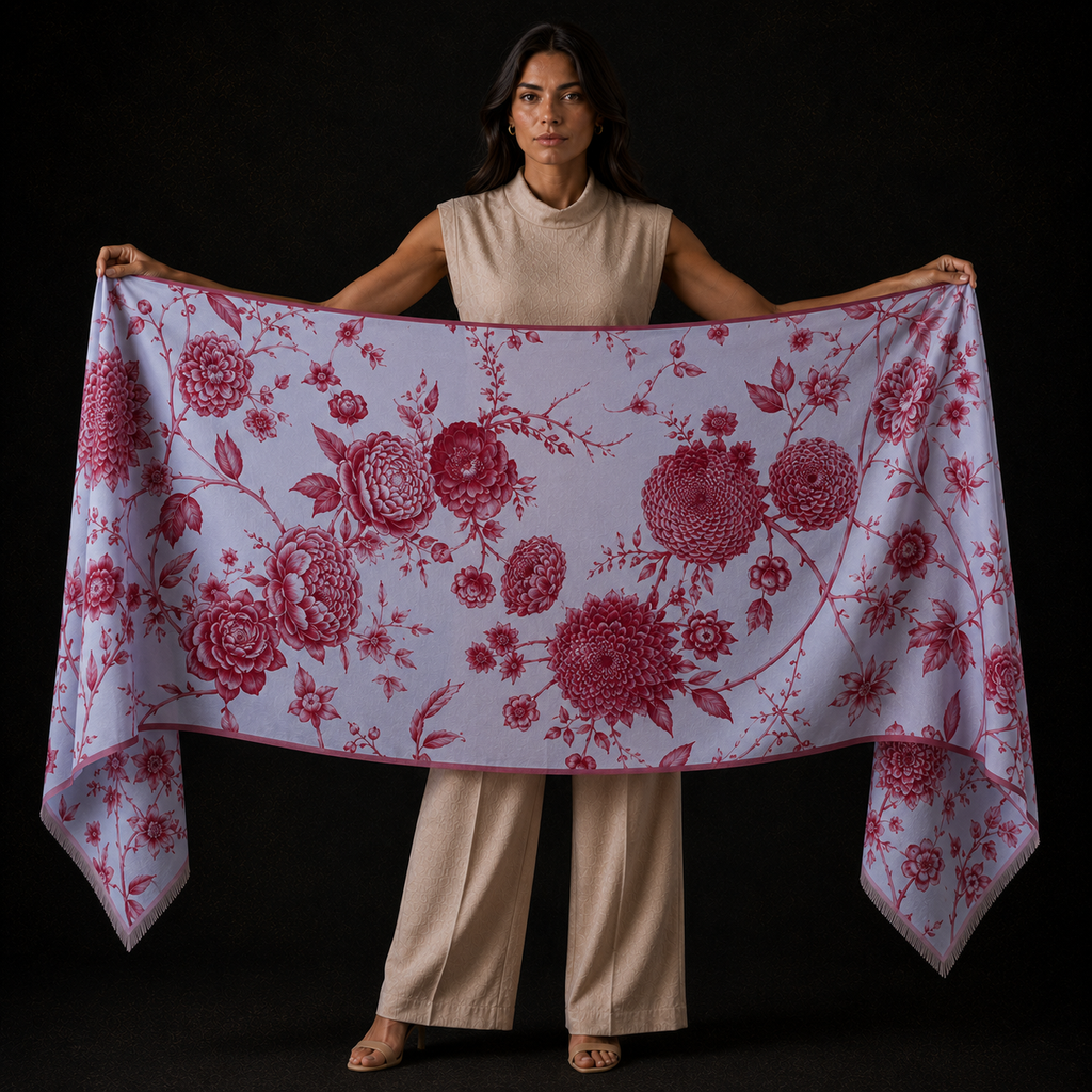 FLOWER EXPLOSION CASHMERE SCARF - LIGHT BLUE