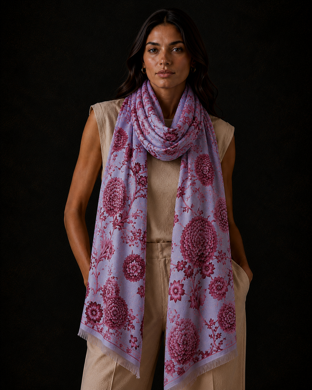 FLOWER EXPLOSION CASHMERE SCARF - LIGHT BLUE