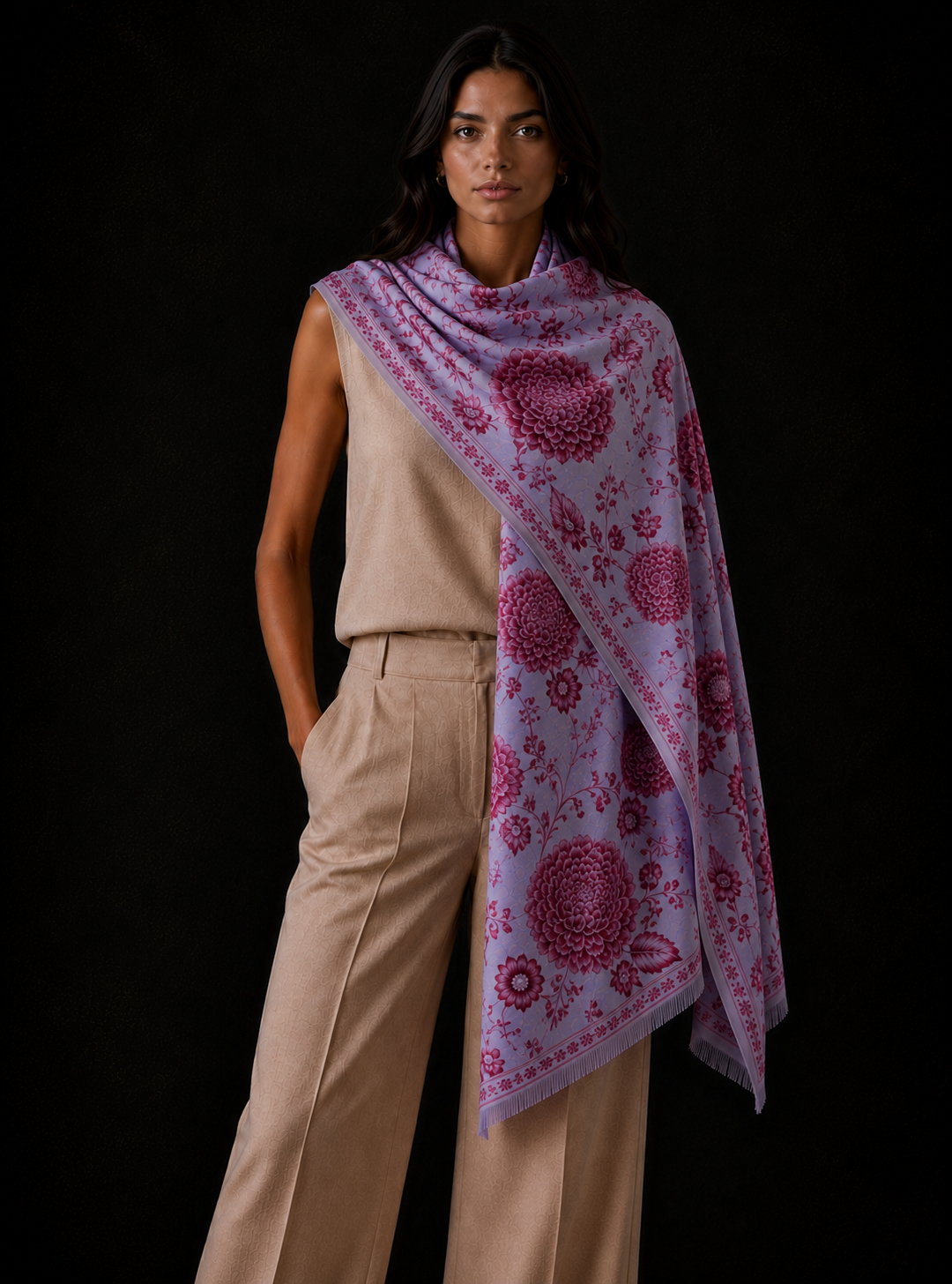 FLOWER EXPLOSION CASHMERE SCARF - LIGHT BLUE