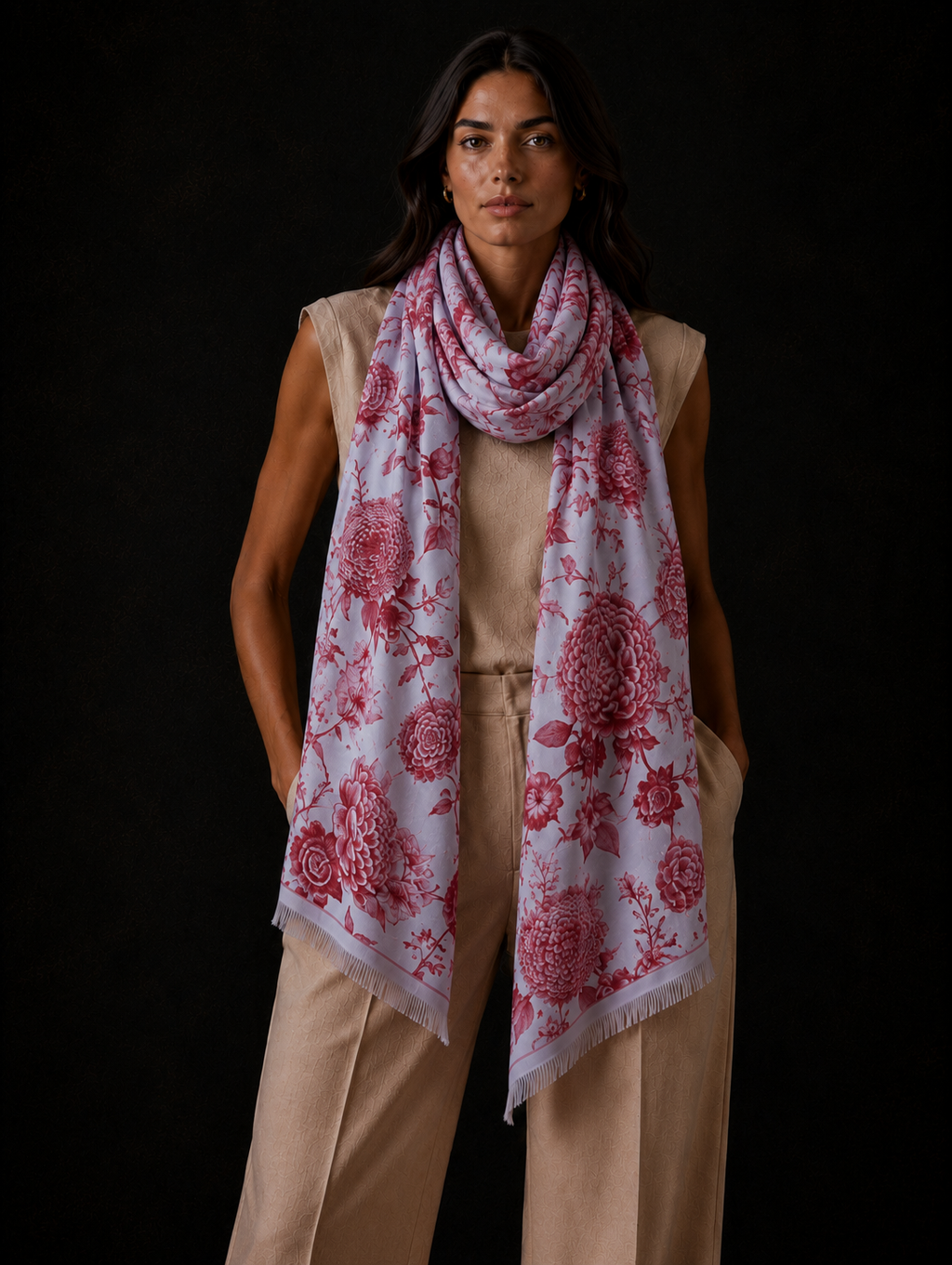 FLOWER EXPLOSION CASHMERE SCARF - LIGHT BLUE