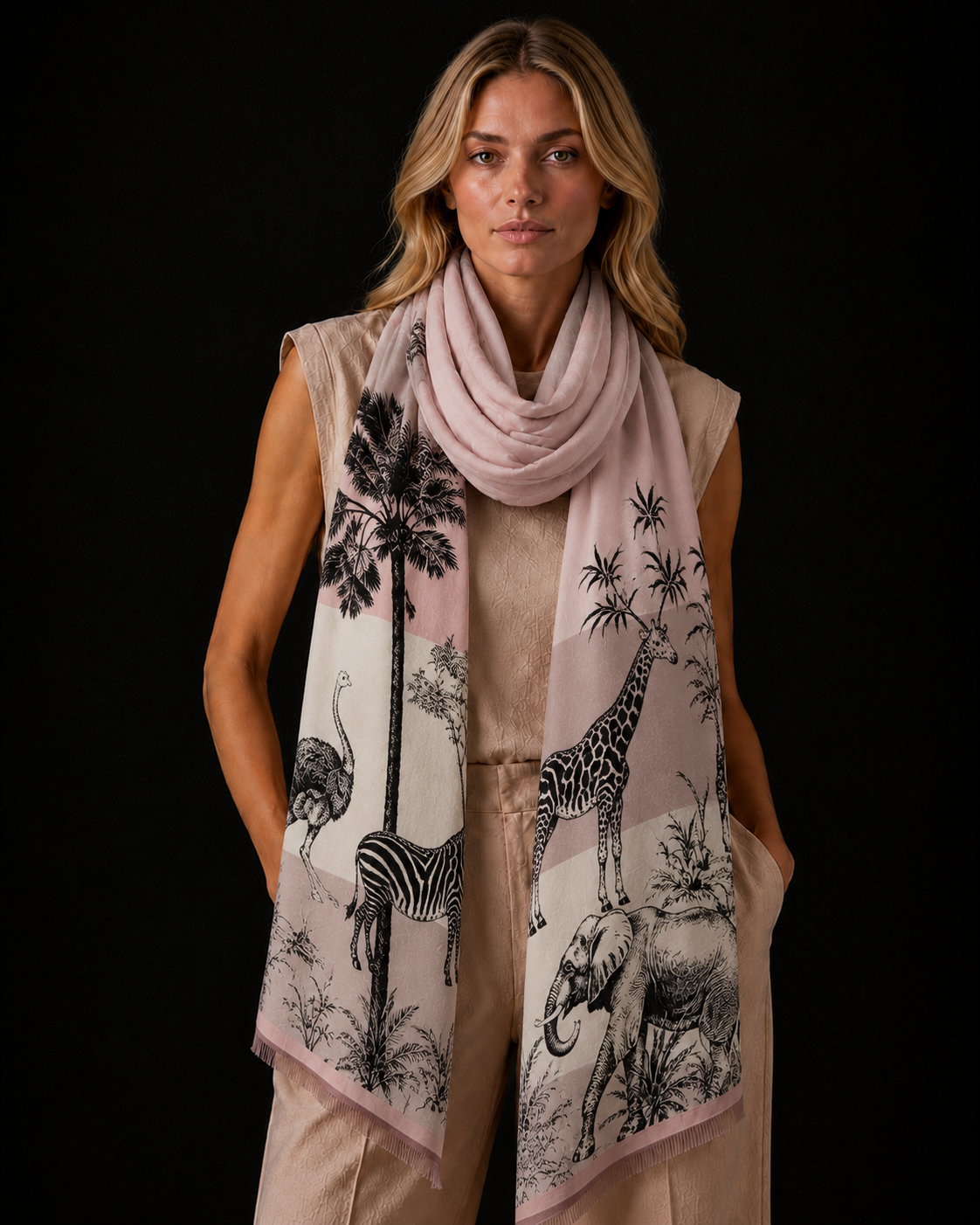 SAFARI CASHMERE SCARF - ROSE TONES