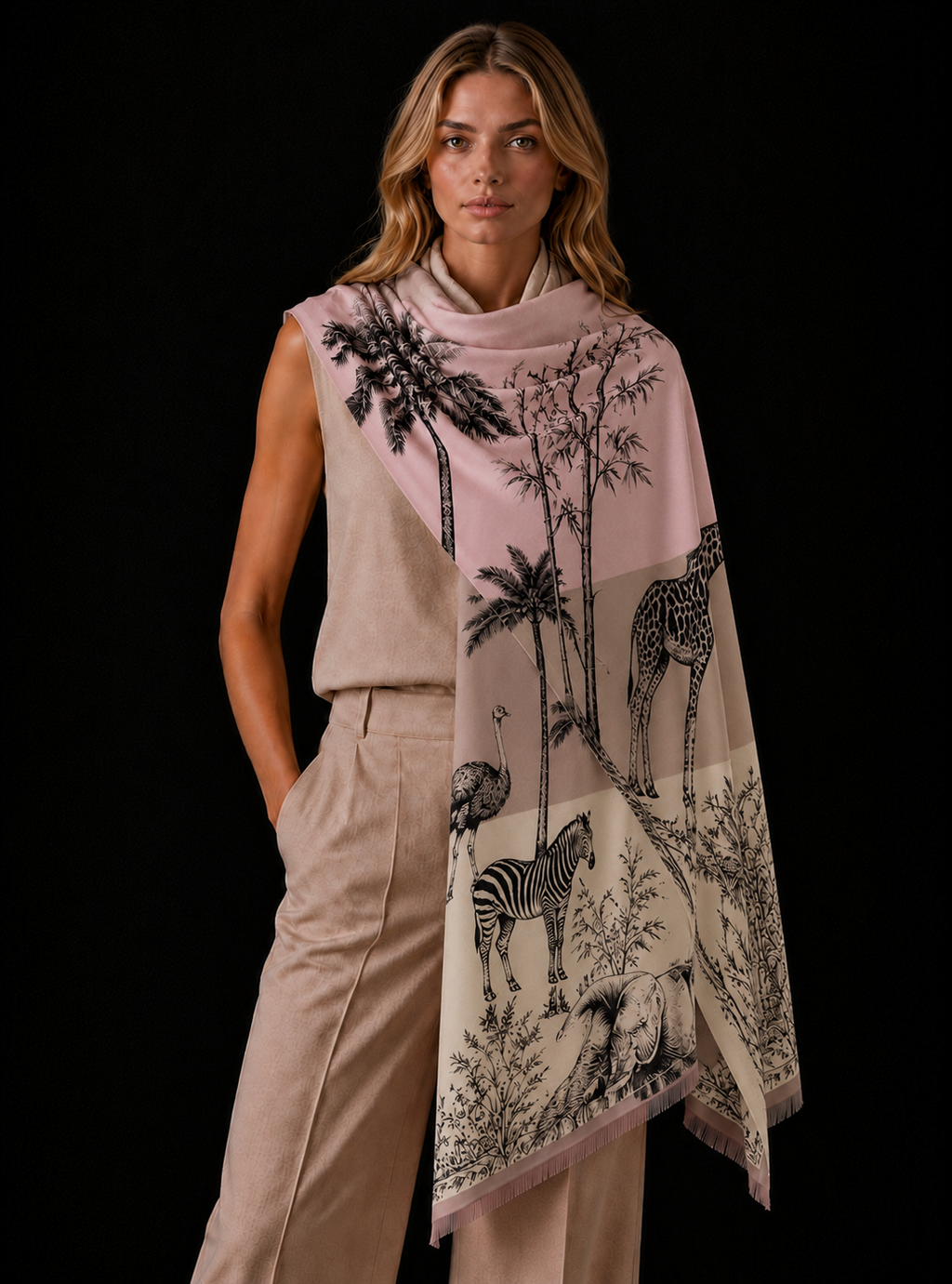 SAFARI CASHMERE SCARF - ROSE TONES