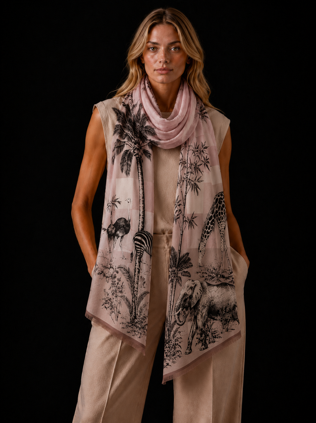 SAFARI CASHMERE SCARF - ROSE TONES