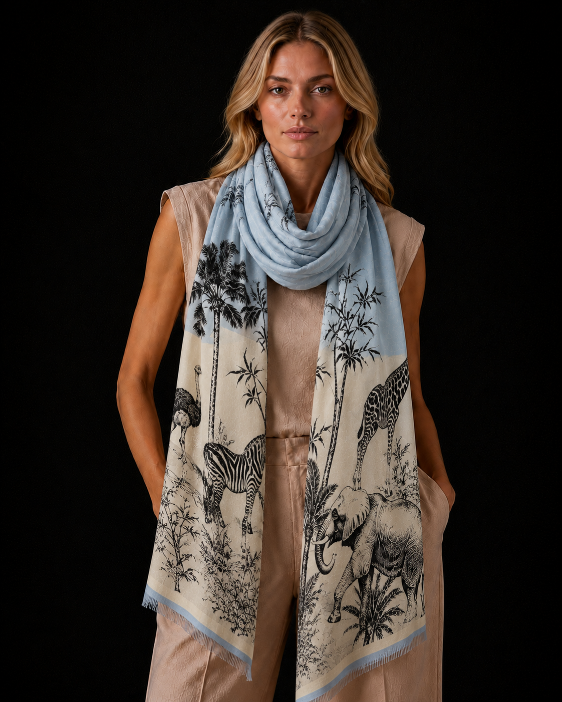SAFARI CASHMERE SCARF - BLUE TONES