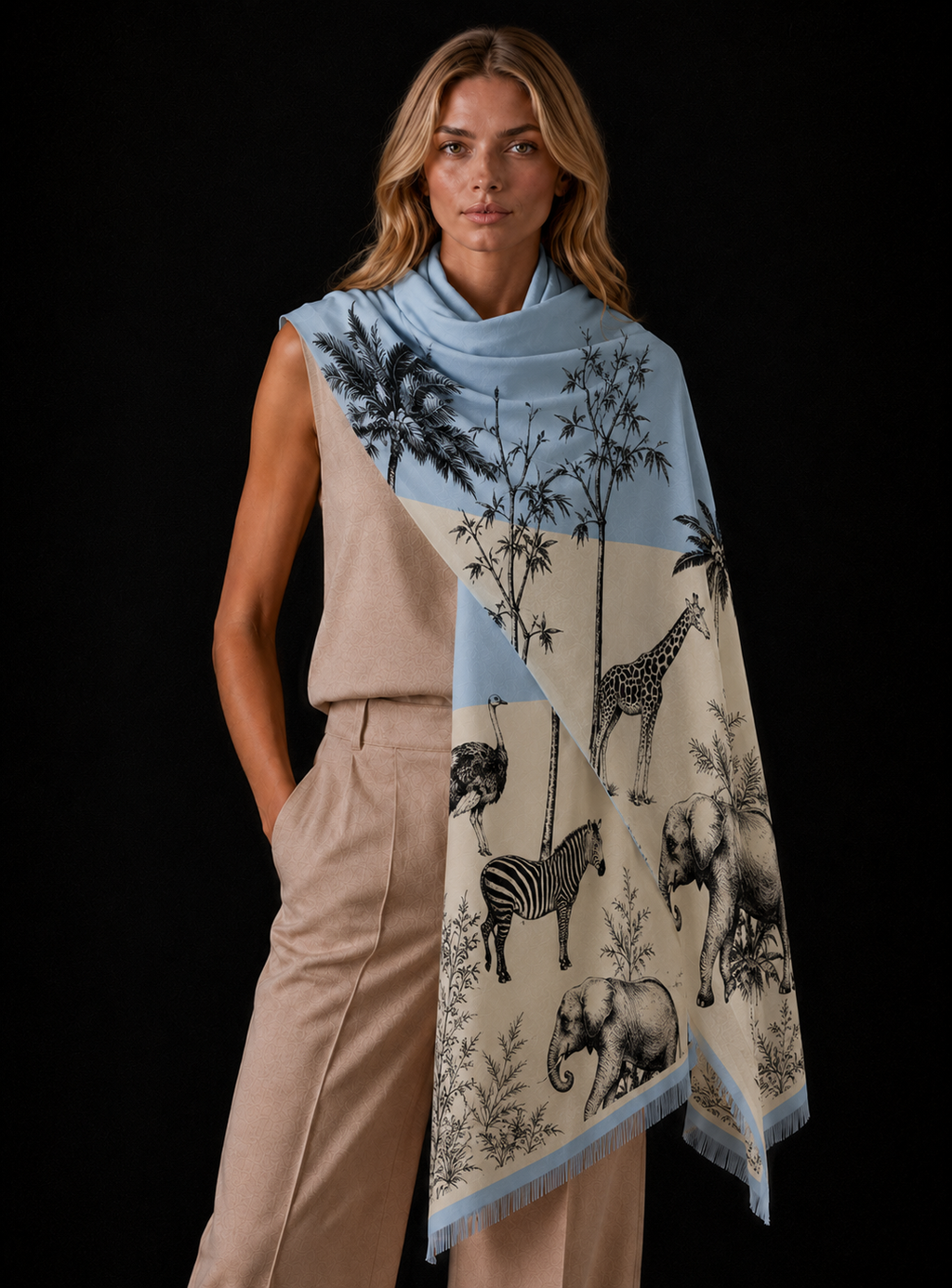 SAFARI CASHMERE SCARF - BLUE TONES