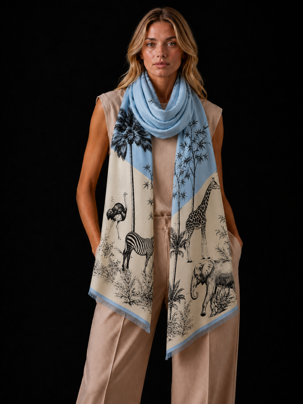 SAFARI CASHMERE SCARF - BLUE TONES