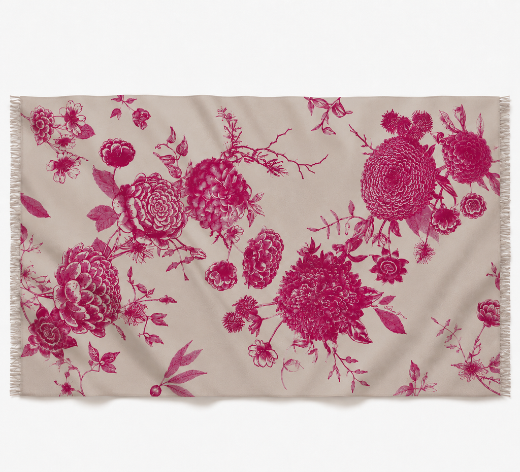 FLOWER EXPLOSION CASHMERE SCARF - WHEAT