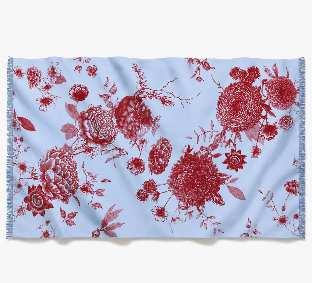 FLOWER EXPLOSION CASHMERE SCARF - LIGHT BLUE
