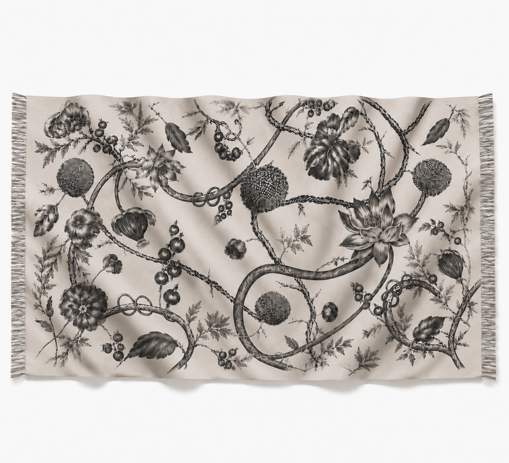 BOTANICAL CASHMERE SCARF - WHEAT