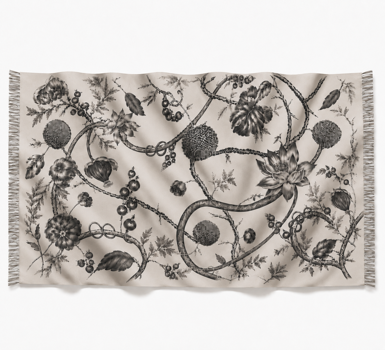 BOTANICAL CASHMERE SCARF - WHEAT