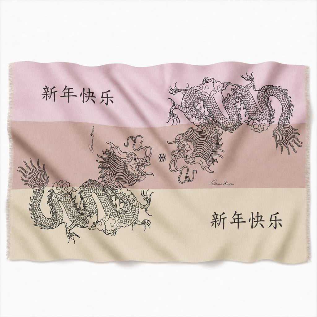 CHINESE DRAGON CASHMERE SCARF - ROSE TONES