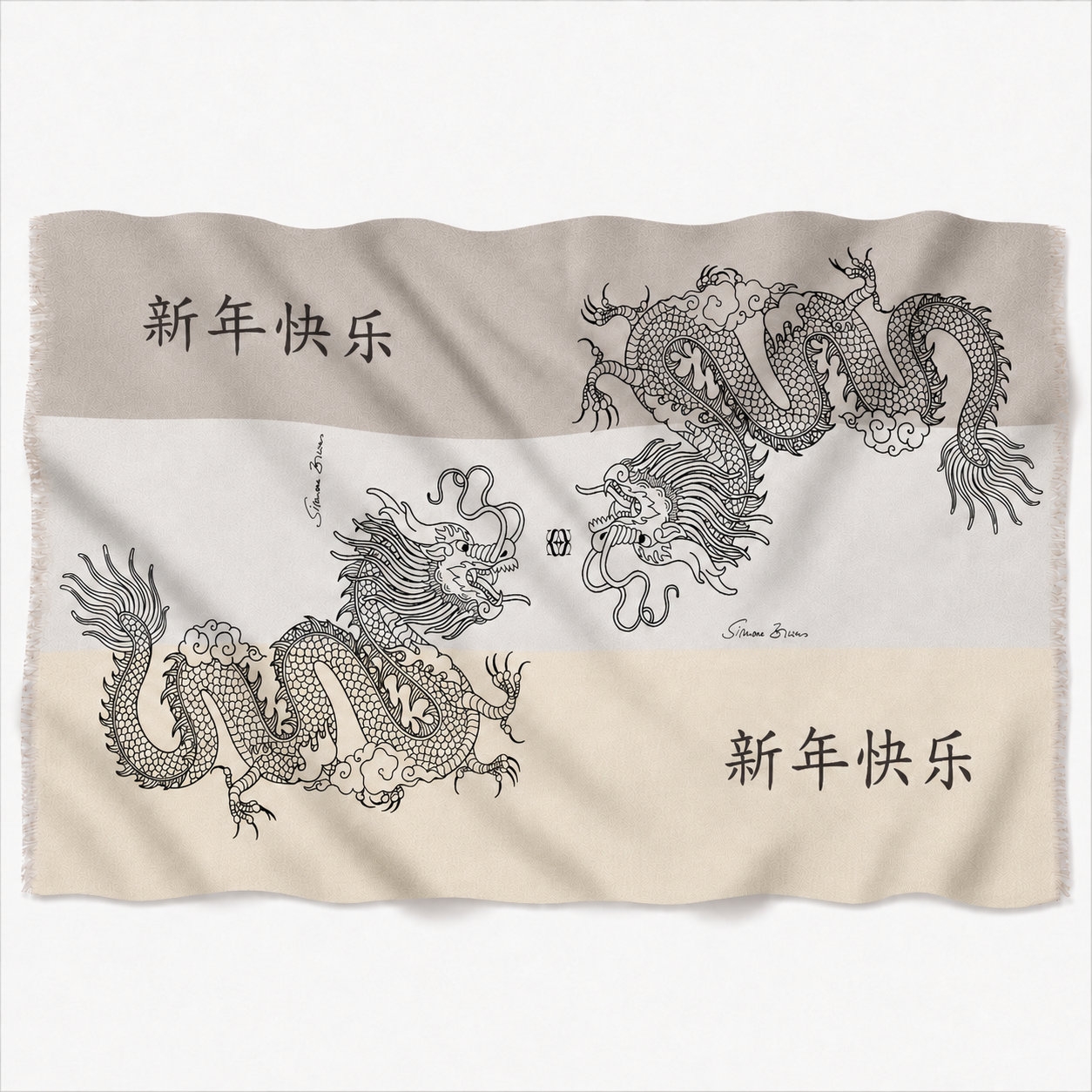 CHINESE DRAGON CASHMERE SCARF - SOFT TONES