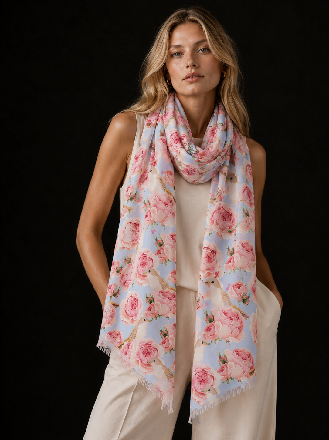 GARDEN CASHMERE SCARF - LIGHT BLUE