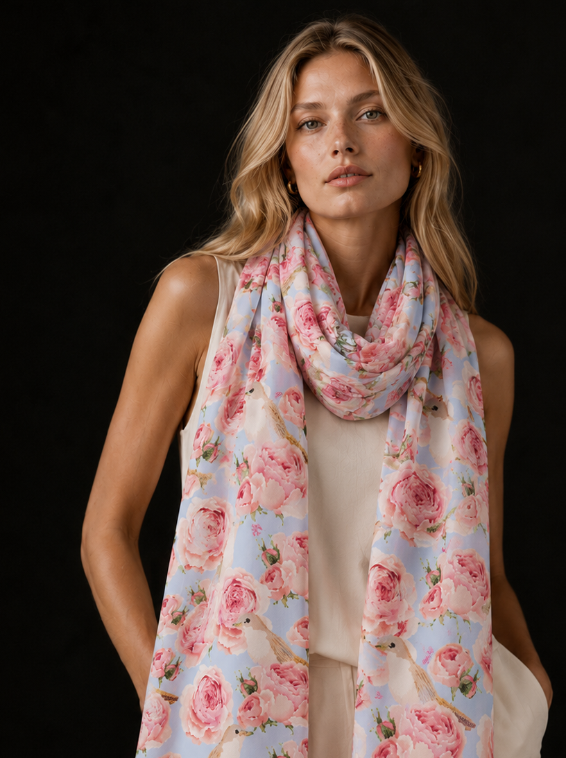 GARDEN CASHMERE SCARF - LIGHT BLUE