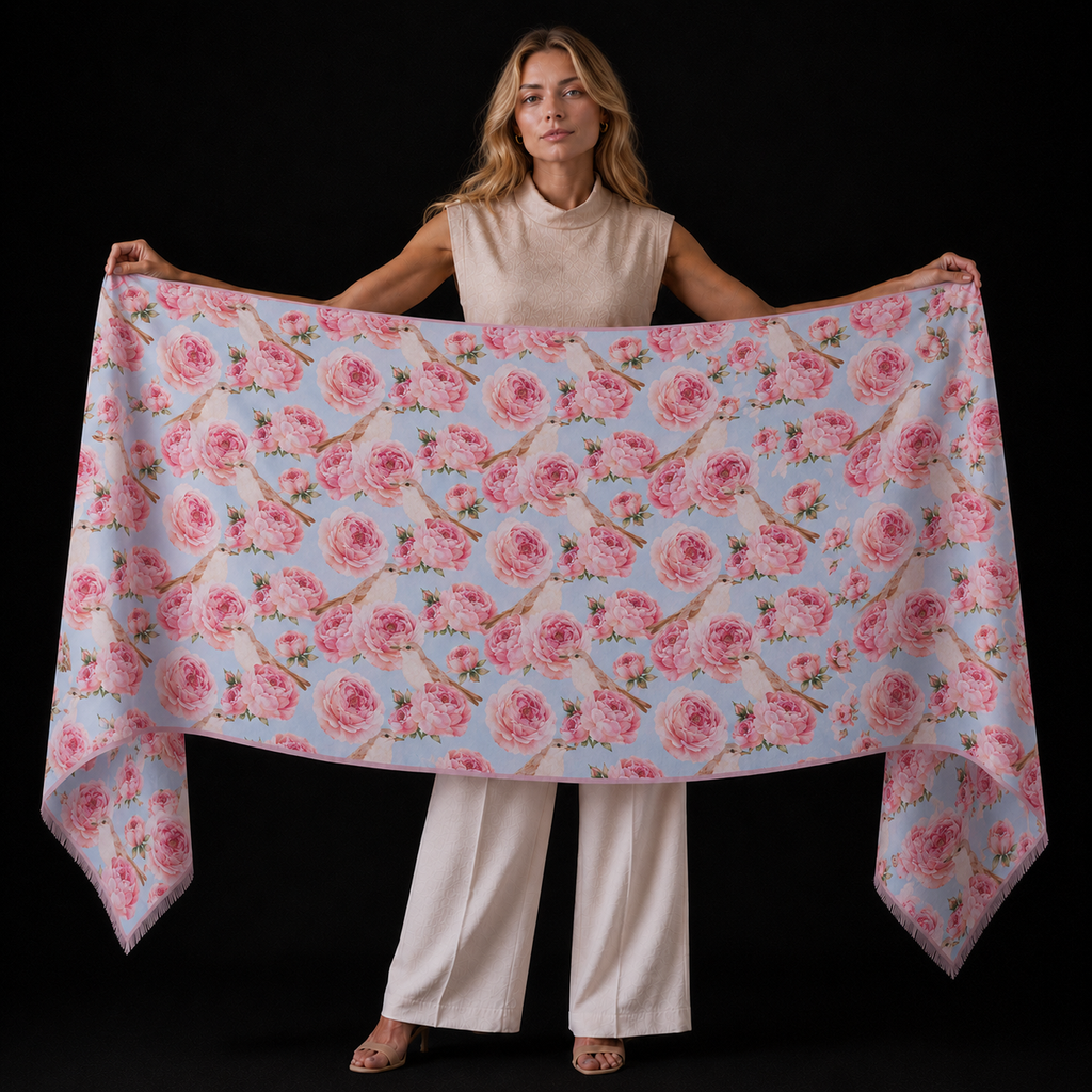 GARDEN CASHMERE SCARF - LIGHT BLUE