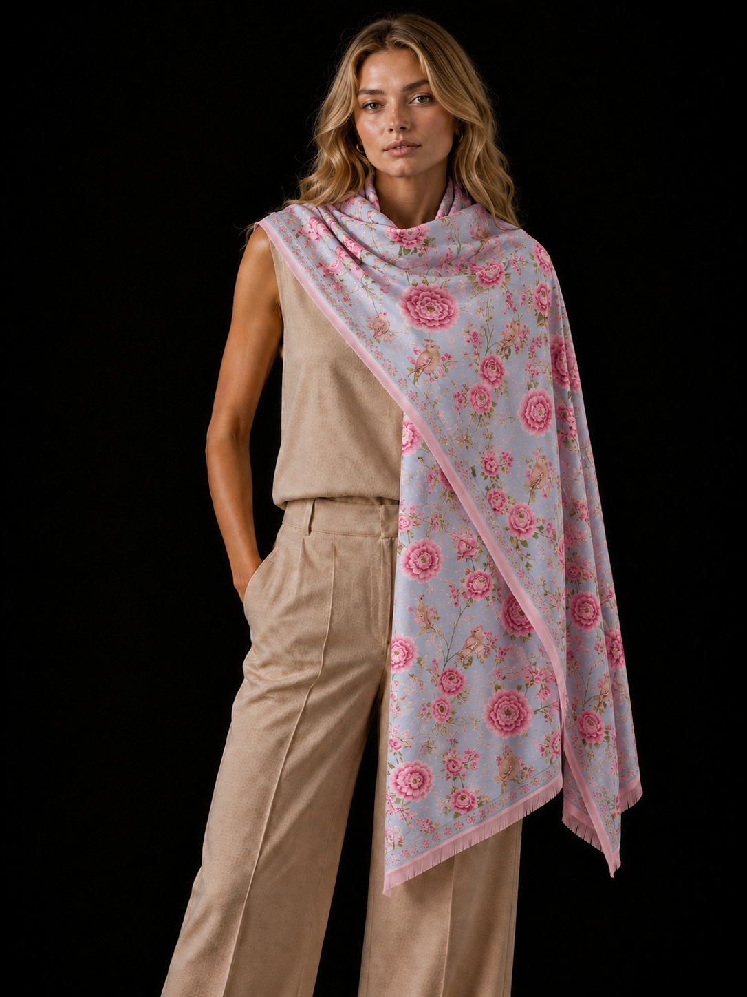 GARDEN CASHMERE SCARF - LIGHT BLUE