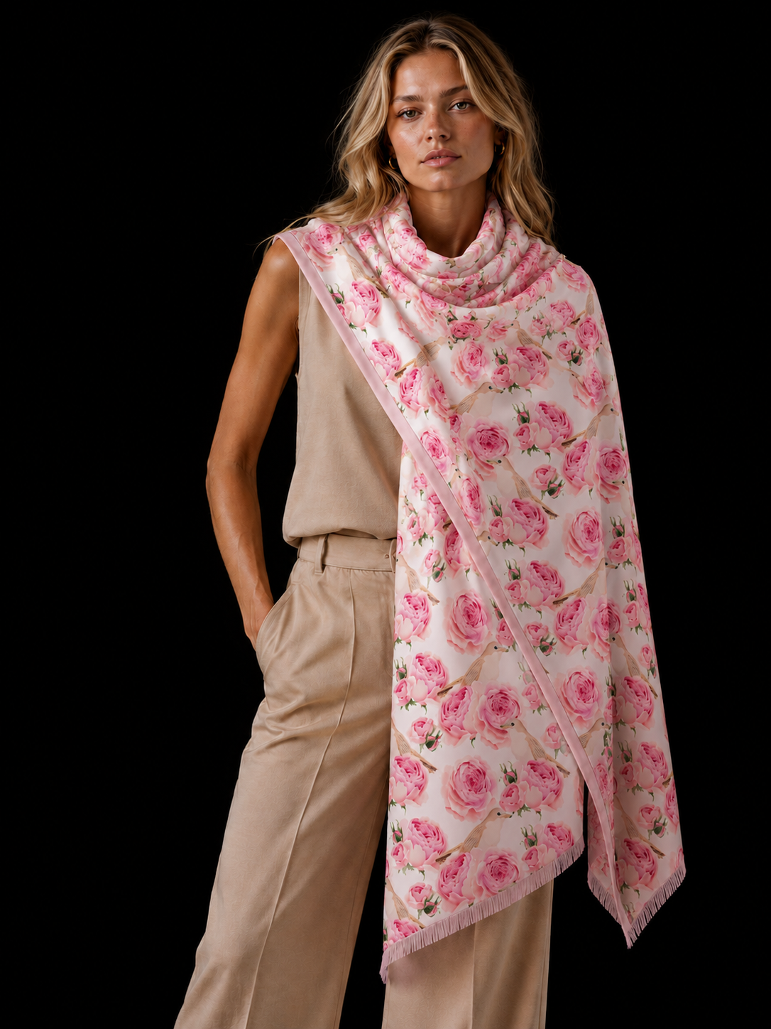 GARDEN CASHMERE SCARF - OFF WHITE