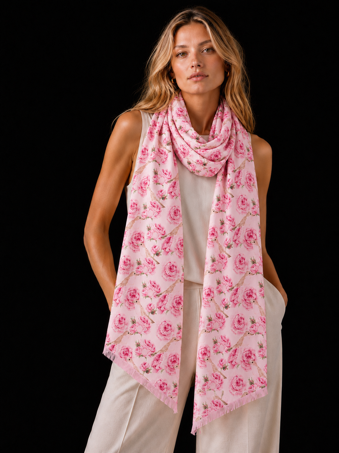 GARDEN CASHMERE SCARF - LIGHT ROSE