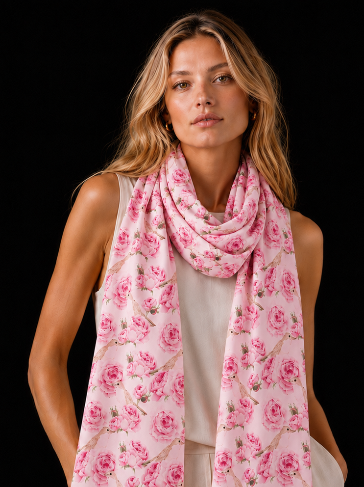 GARDEN CASHMERE SCARF - LIGHT ROSE