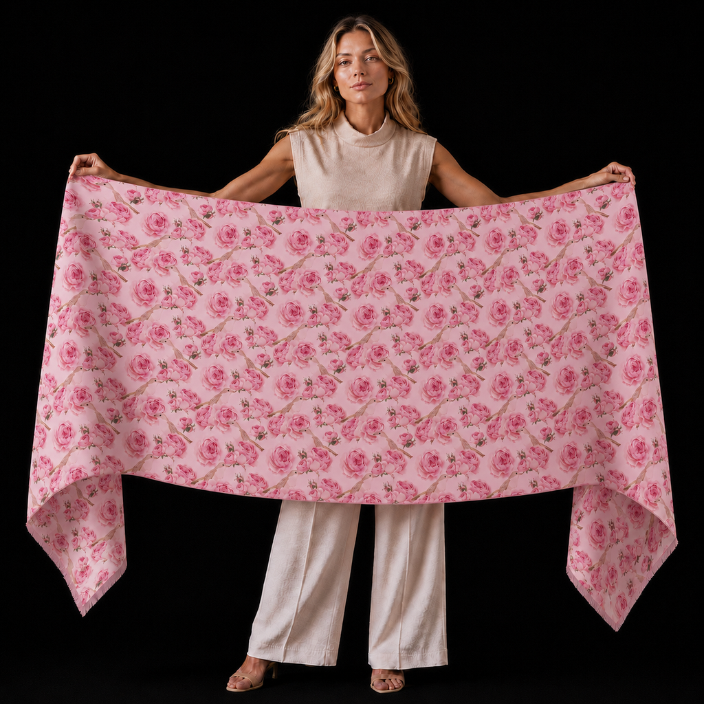 GARDEN CASHMERE SCARF - LIGHT ROSE