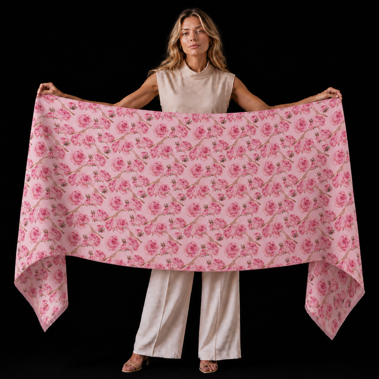 GARDEN CASHMERE SCARF - LIGHT ROSE