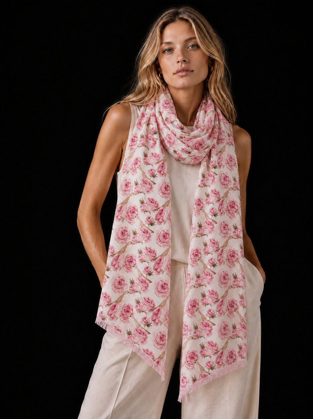 GARDEN CASHMERE SCARF - OFF WHITE