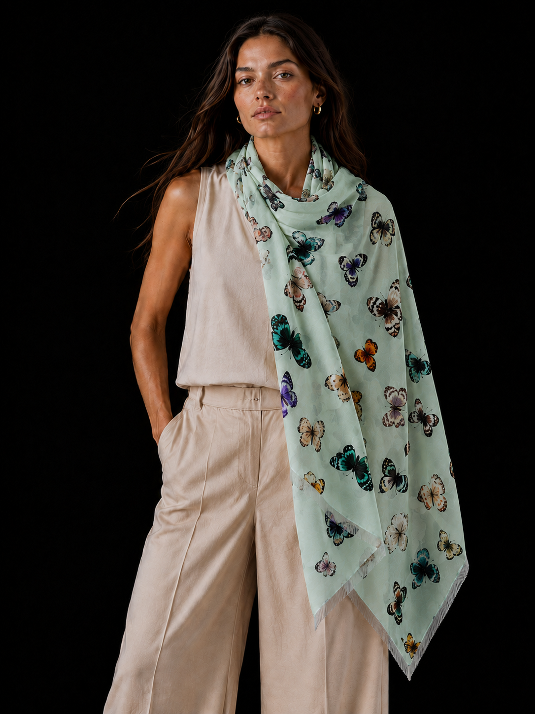 GLOWFLY CASHMERE SCARF - SAGE