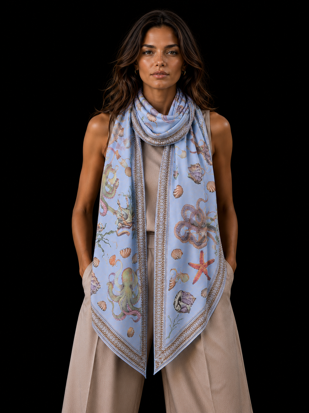 PEARL CASHMERE SCARF - LIGHT BLUE